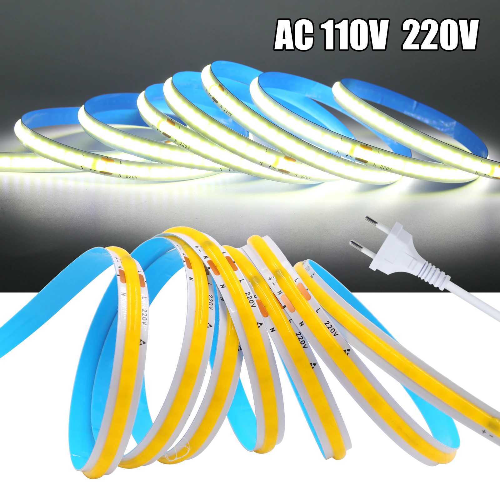 AC 110V 220V COB Strip With EU/US Plug 240Leds/M 5M 10M 15M 20M 3000K 4000K 6000K IP20 Flexible Ribbon LED Light For Home Decor M251129