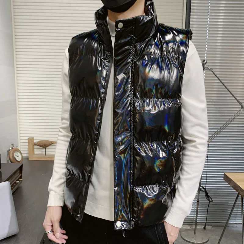 2025 Autumn Winter Man Down Vest Simple Solid Color Stand Collar Male Waistcoat Sleeveless Zipper Warm Lightweight Men CoatT251129