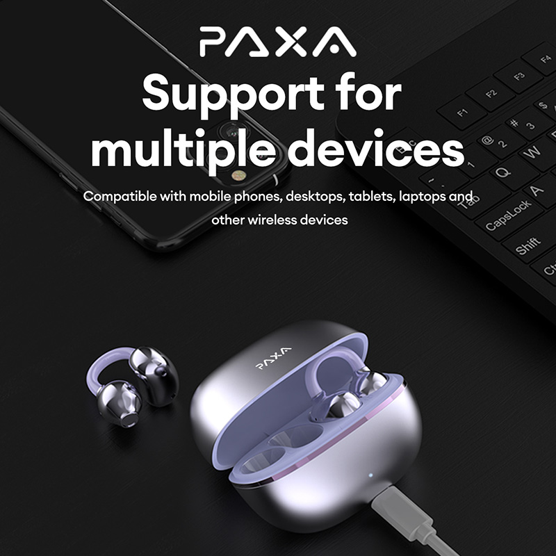 PAXA EarclipC7 Clip-on Design Wireless Earphones Comfortable Wearing & IPX5 Waterproof Sports Earbuds for Work Fitness