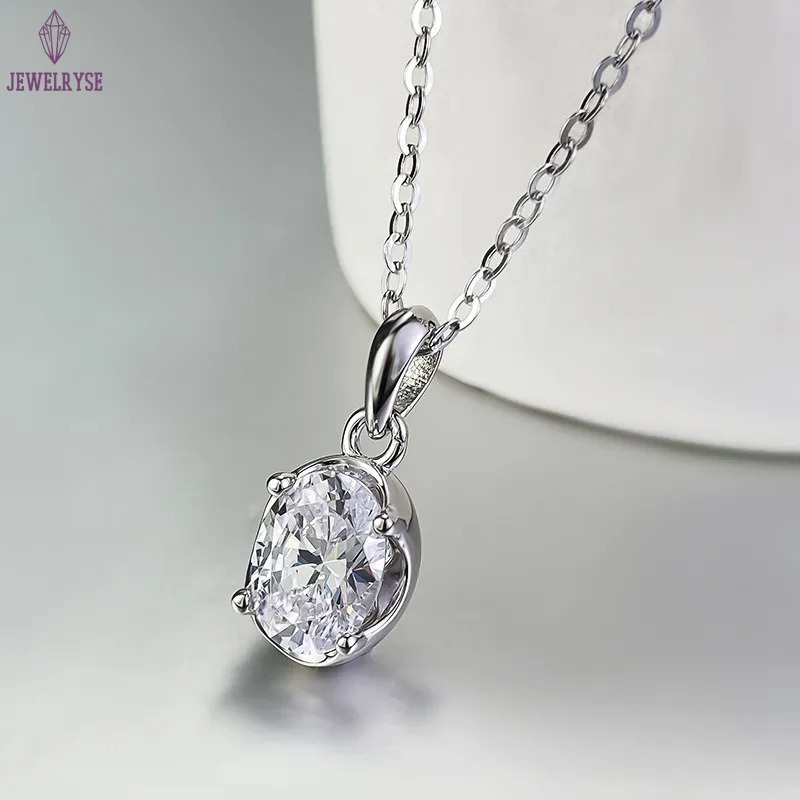 Fine Jewelry Oval Pendant Simple Real 925 Sterling Silver White Moissanite Diamond Party Elegant Party Women Clavicle Beach Necklace