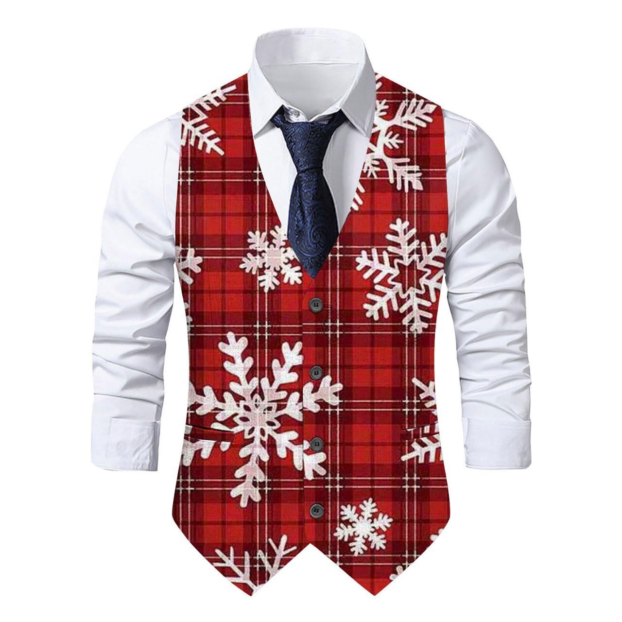 2023 Mens Christmas Random Print Suit Vest Party Gentleman Style Slim Fit Trendy