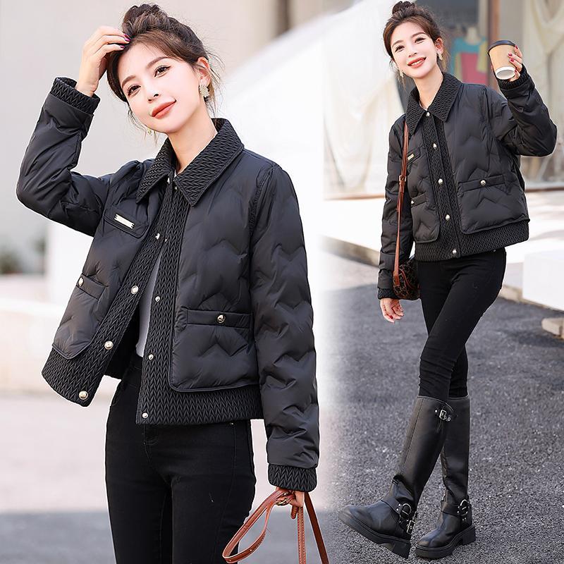 Women Cotton Padded Coats Autumn Winter Lightweight Fashion Turn down Collar Quilted Jacket Outerwear Female Warm Overcoats R251129