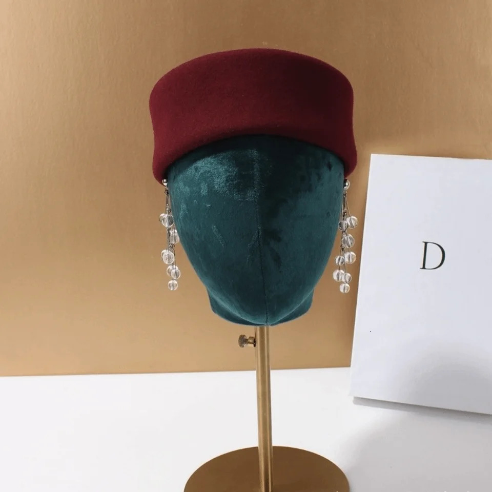 Hard Top Wool Felt Berets Concave Top British Retro Vintage Fedoras Hats Wedding Fascinator Hats Formal Events 251228