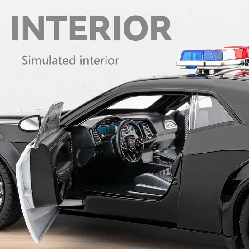 124 Simulated Dodge Hellcat Police Car Model Sound And Light Pull-Back Toy Car Metal Sports Car Boys Collection Ornaments Gift J251129