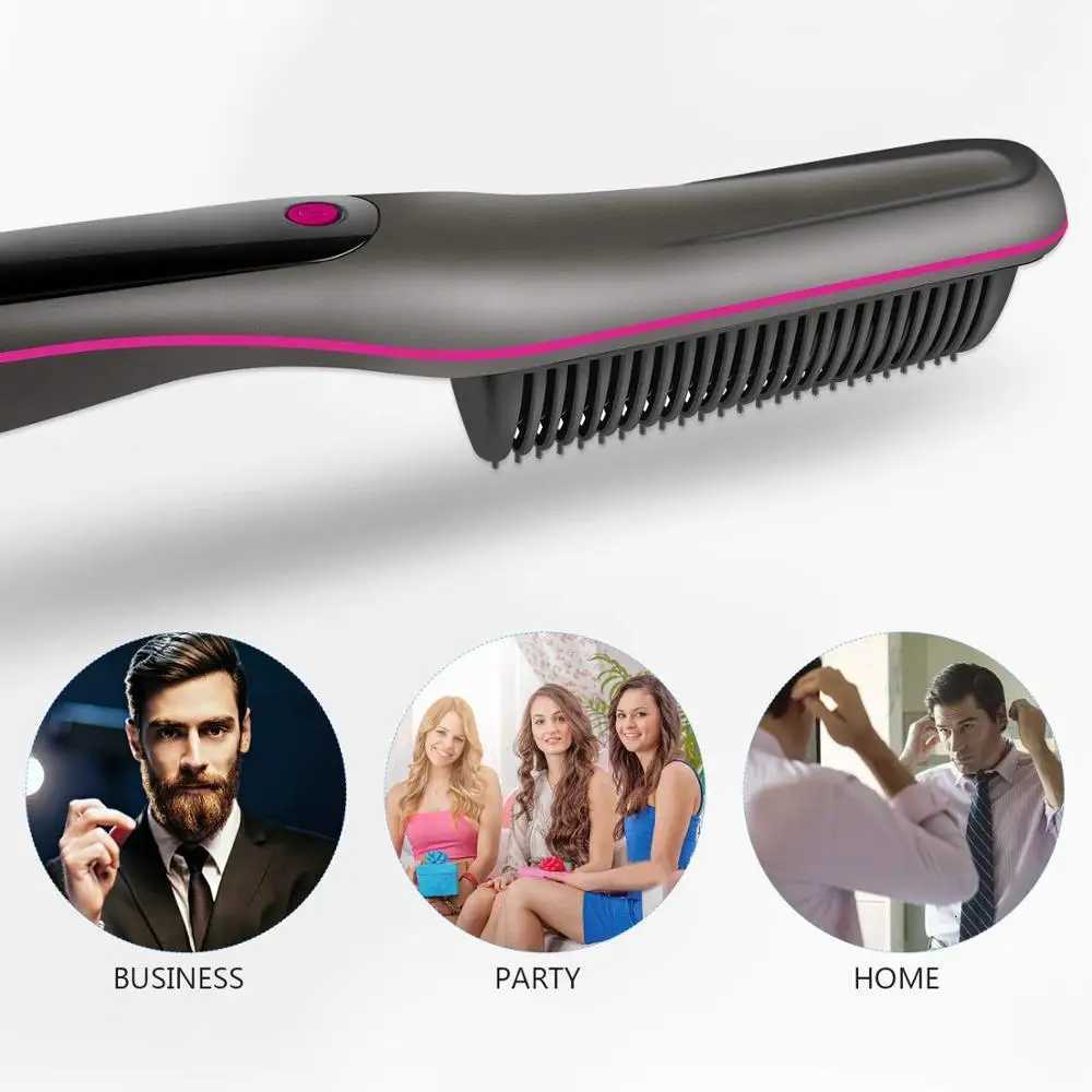 Mens Multifunctional Hair Straightening Brush Beard Styler Ceramic Hot Comb Brush for Beard Grooming And Hair Styling ToolT251129