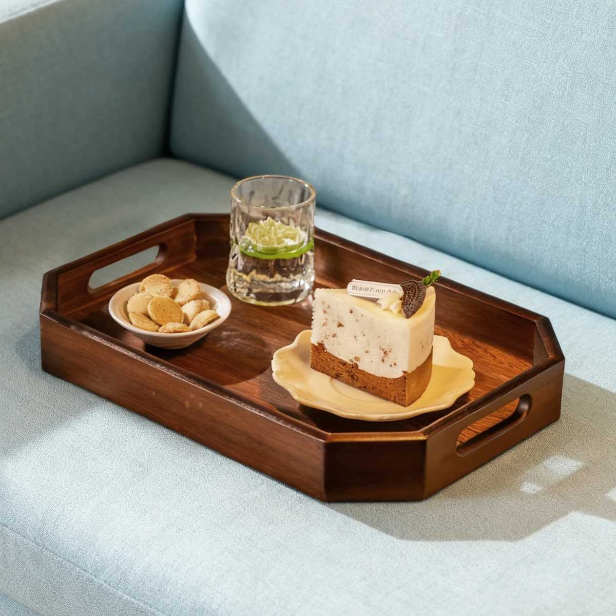 1pc Solid Wood Storage Tray With Hollow Handle For Living Rooms Bedrooms Sofas And Outdoor Activities Y251129