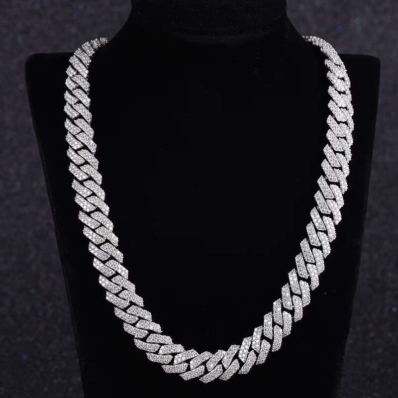 Pave Small Size Loose White-D Color Moissanite Silver Cuban Chain Plated Gold Ready to Ship