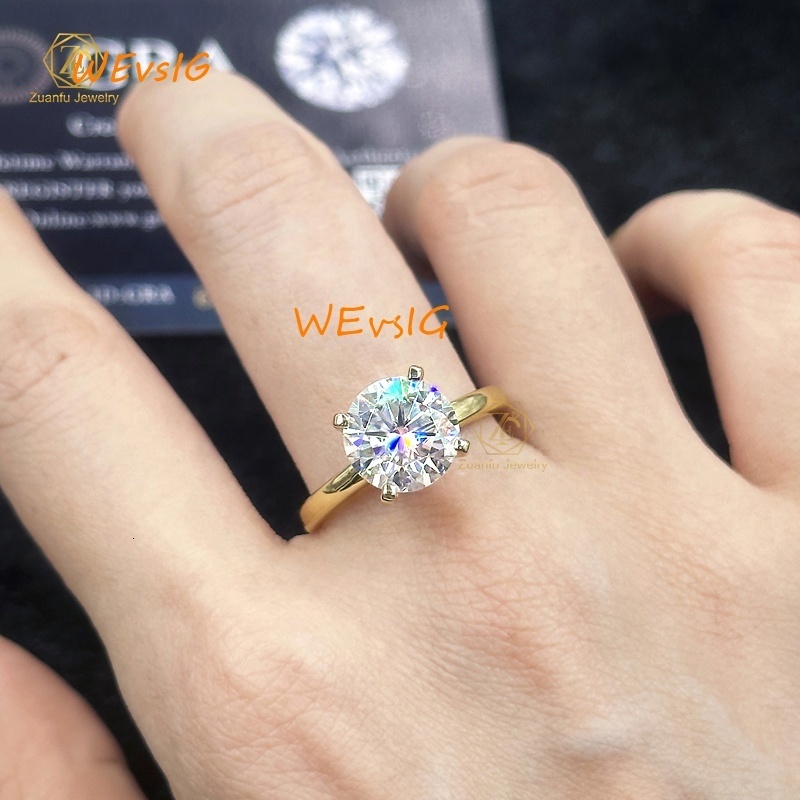 Dropshipping Simple 4 Claw Engagement Ring 14K 18K Solid Yellow Gold 3CT 9MM 3.5CT 9.5MM Solitaire Round Moissanite Wedding Ring