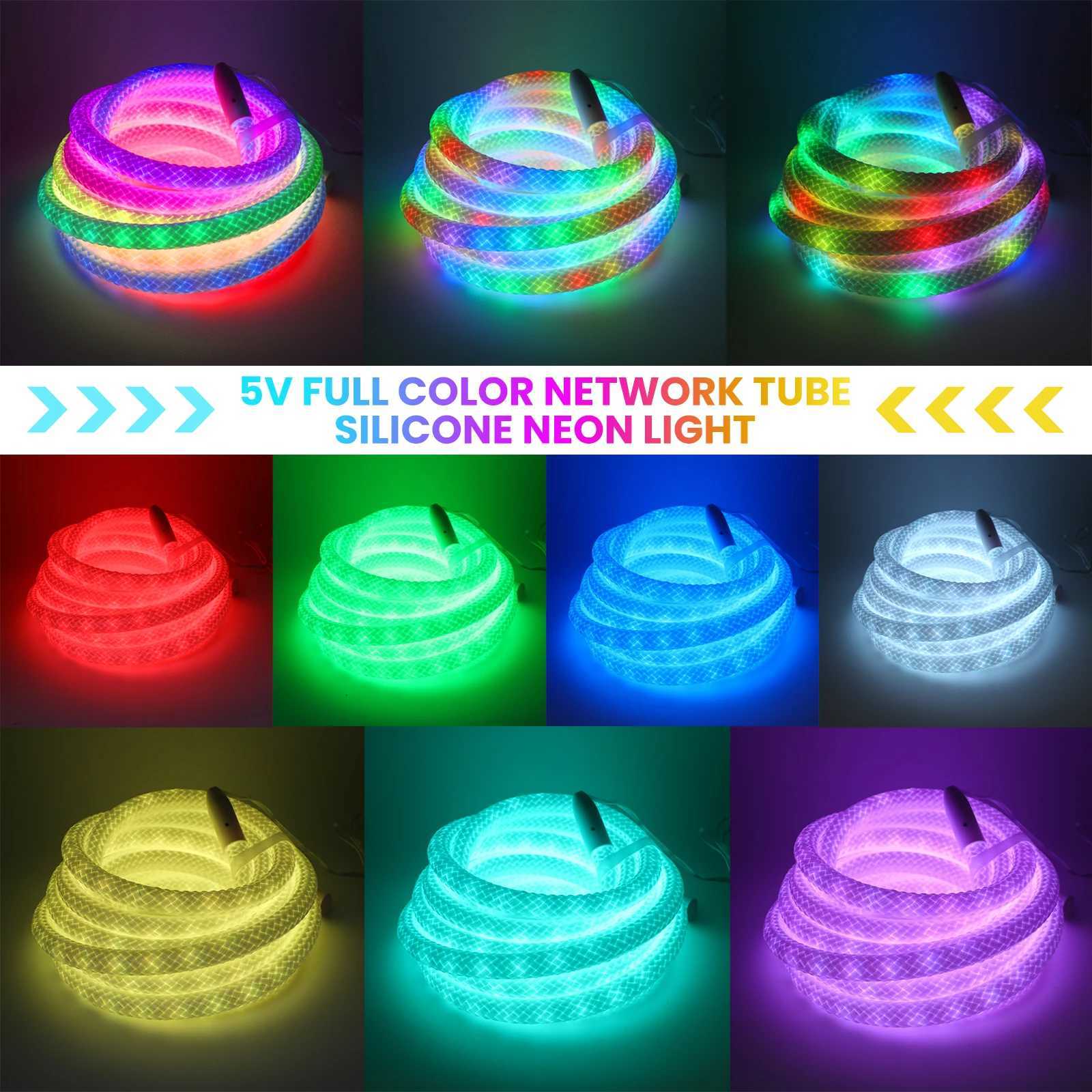 360 Glow Round RGB Neon LED Woven Strip Light 24key Bluetooth APP Remote Control 5V USB WS2812B Music Sync Waterproof Rope Decor M251129