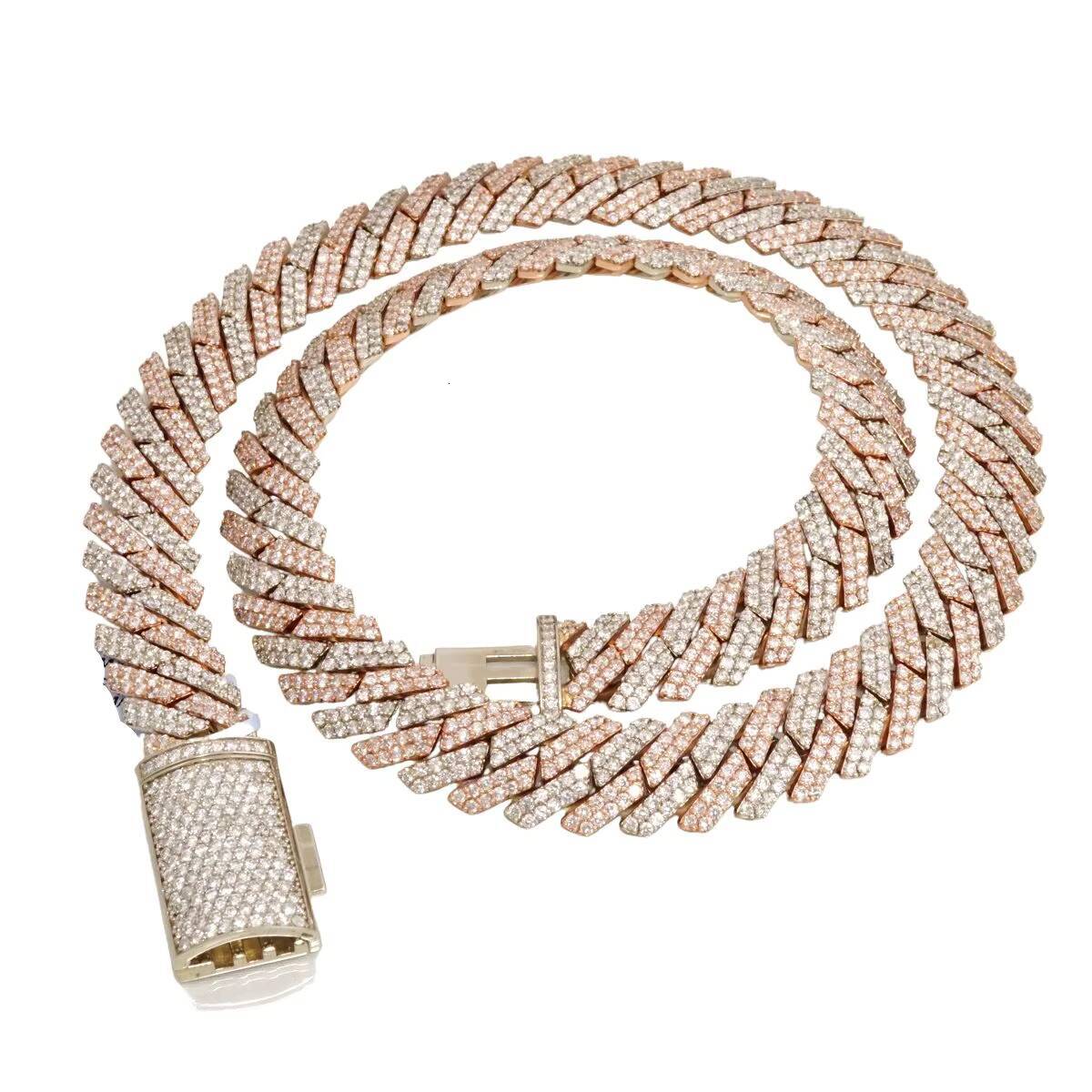 Hip Hop Jewelry Custom 14mm Real 14K Yellow Gold Synthetic CVD VS Grown Diamond Iced Out Cuban Link Chain and Bracelet for Men