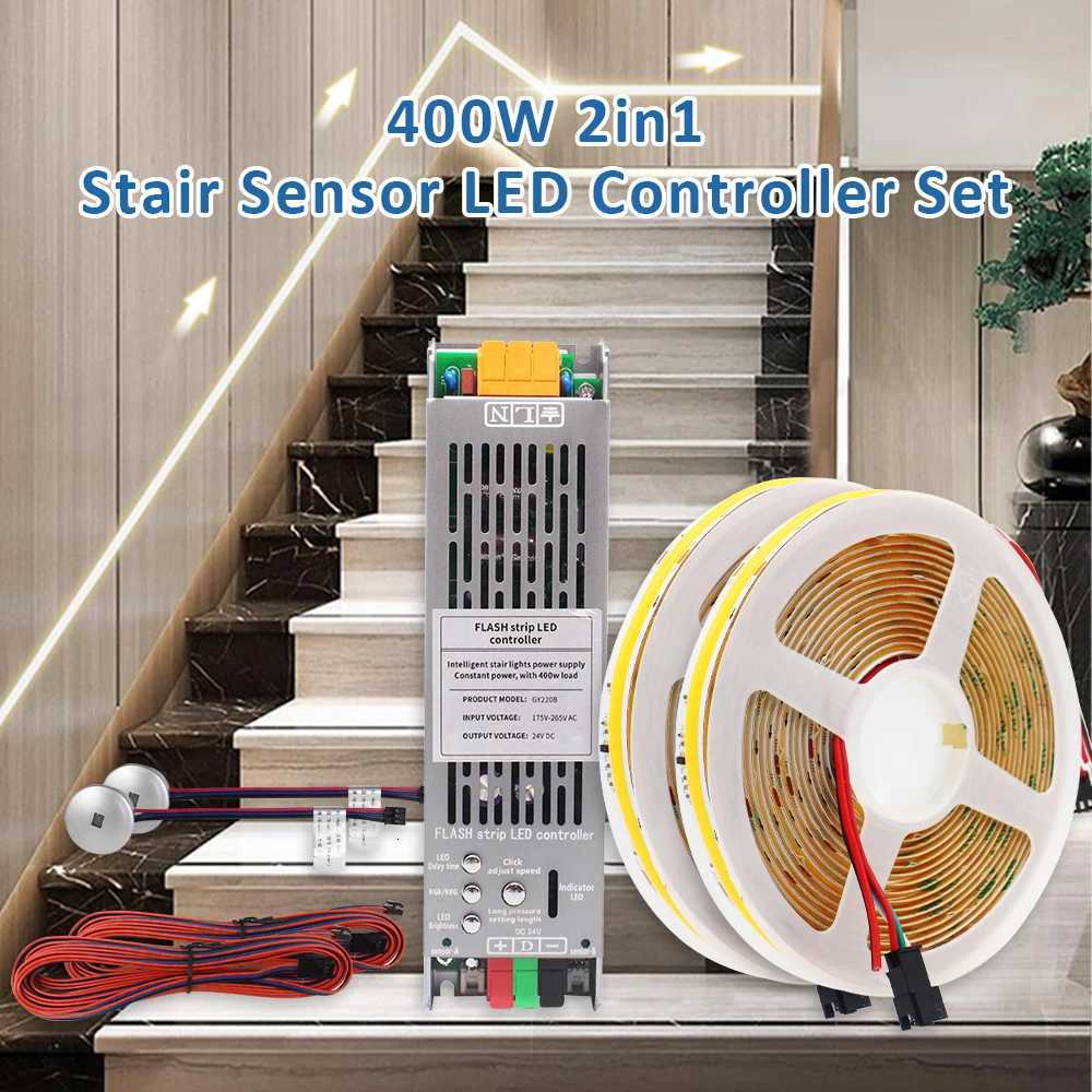 5M 10M 15M WS2811 COB Running Water Strip Light for 24V 400W PIR Motion Sensor LED Stair Controller Staircase Lighting Decor M251129