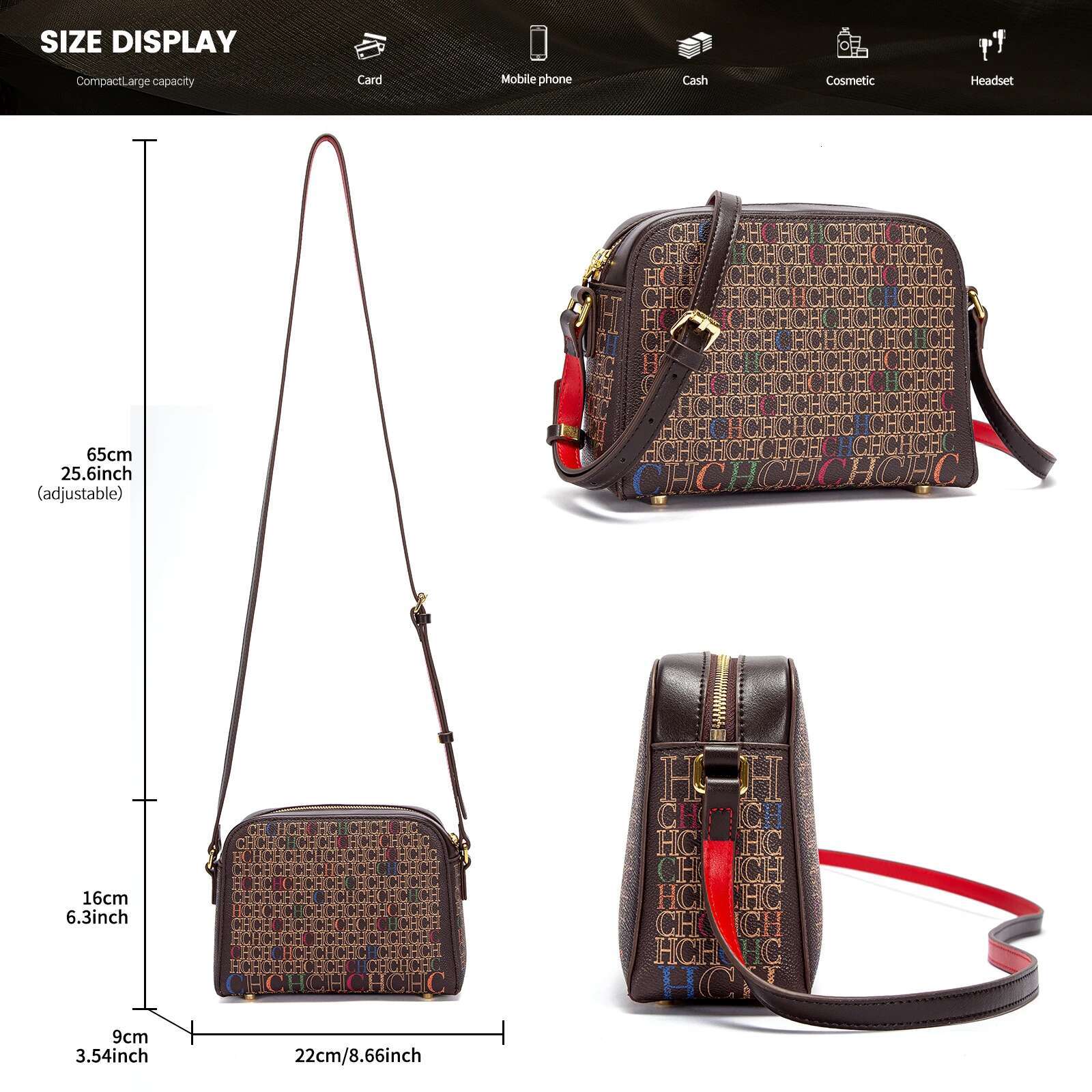 CHCH Shoulder New Small Square Classic Coffee Color Letter Printed Business Women's Bag