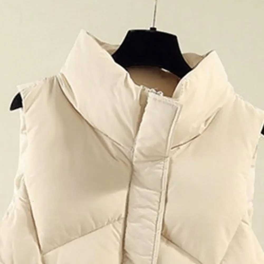 Womens Winter Waistcoat Lapel Collar Zippered Vest Jacket with Pockets Cotton Padded Warm Sleeveless Coat for Outdoor VestT251129