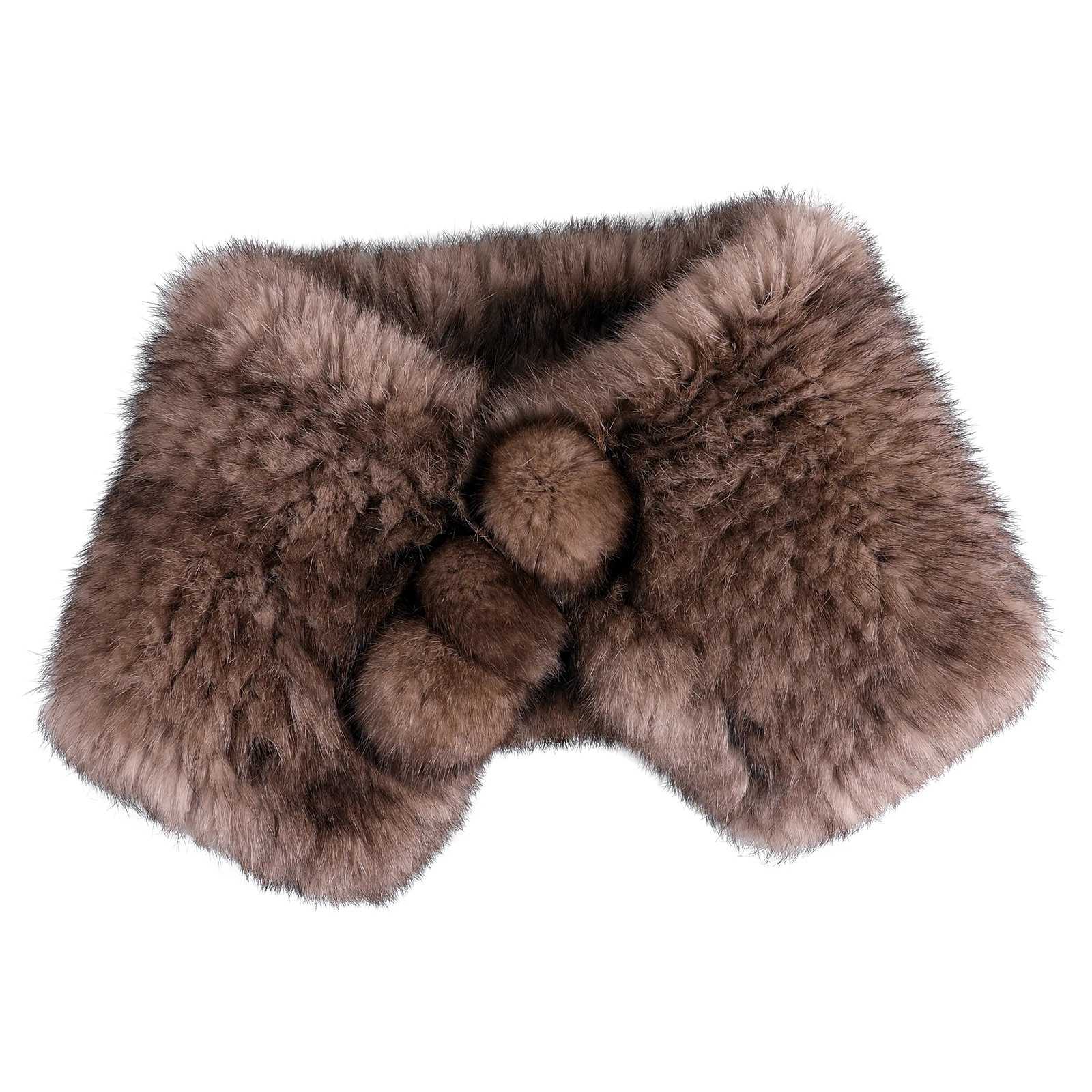 Womens Winter Scarf Neck warmer Genuine Rabbit Fur Knitted Wraps and Shawls Furry Stole Shoulder capeJ251129
