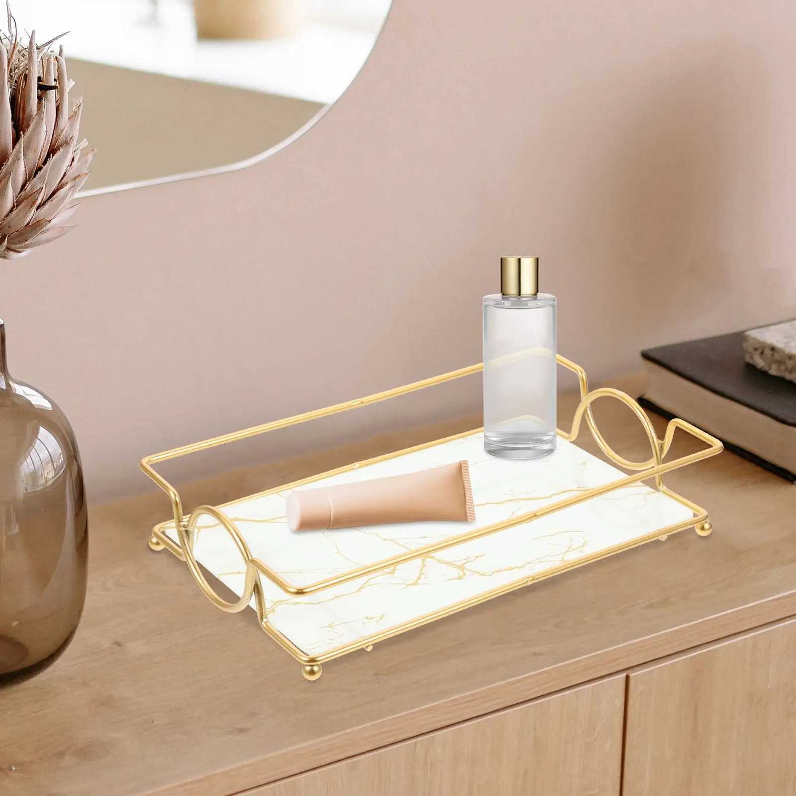 Bathroom Trays with Iron Frame Perfume Tray for Dresser Bathroom Countertop Tray Makeup Organizer Cosmetics Storage Y251129