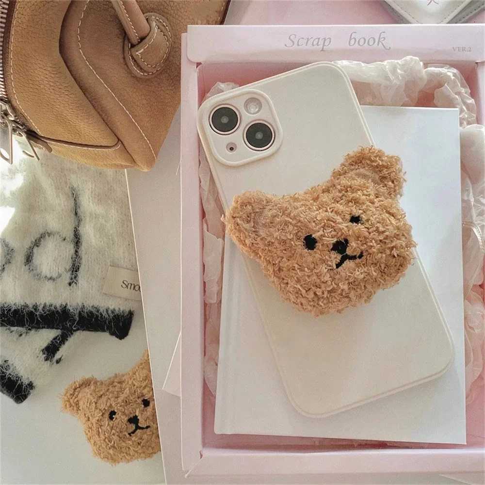 Korea 3D Cute W Plush Bear for Magnetic Phone Griptok Grip Tok Stand for IPhone Wireless Charging Holder Bracket Ring Y251129