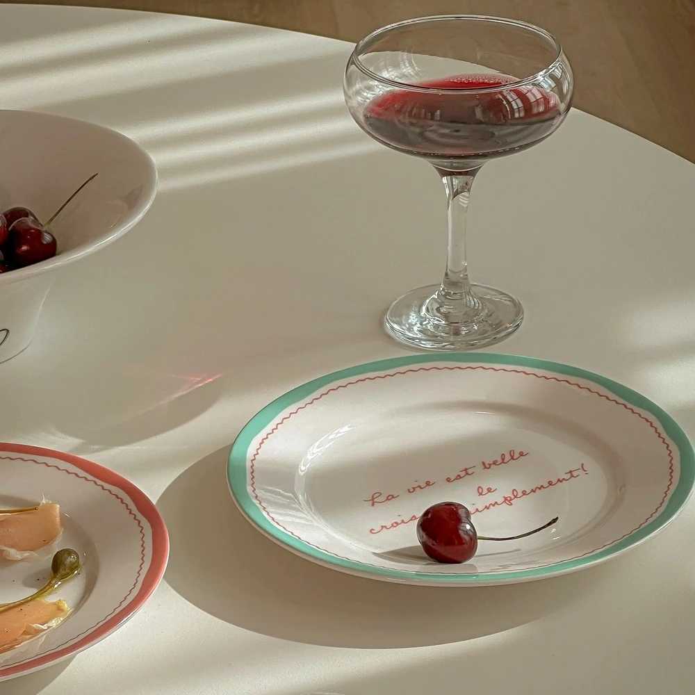 Luxury French Style Vintage Lettering Cramic Plate Household Daily Dessert Breakfast Plate High Quality Steak Salad Tablewares Y251129