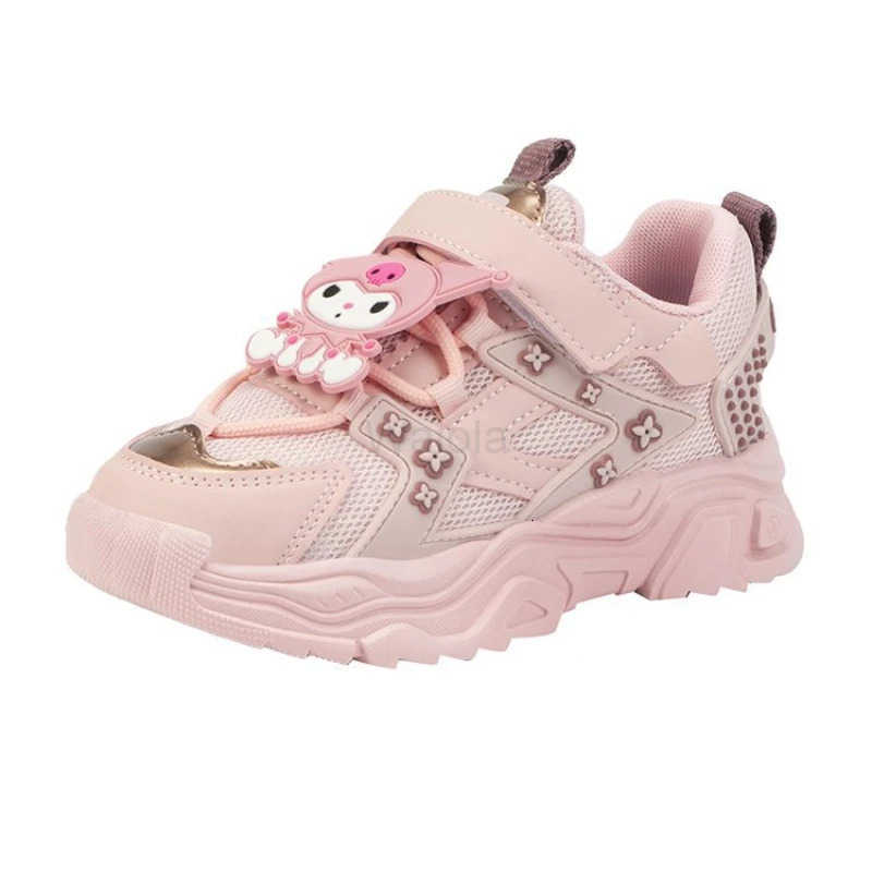 Sanrio KidsCasual Shoes Sneakers Cartoon Kuromi PU Leather Spring Shoes For Girls Anti-slip Velcro Pink Pruple Shoes Size 26-37 H251129