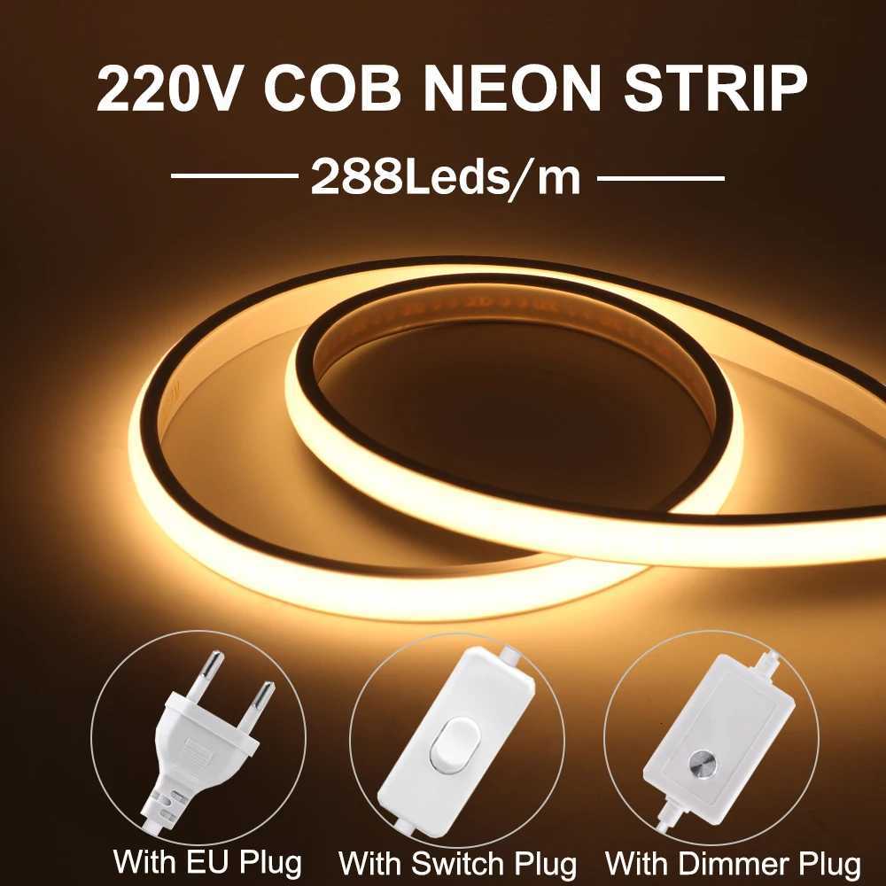 High Brightness 220V COB Neon LED Strip Light Dimmable 288LEDs/m Waterproof Led Tape Ribbon for Bedroom Kitchen Outdoor Lighting M251129