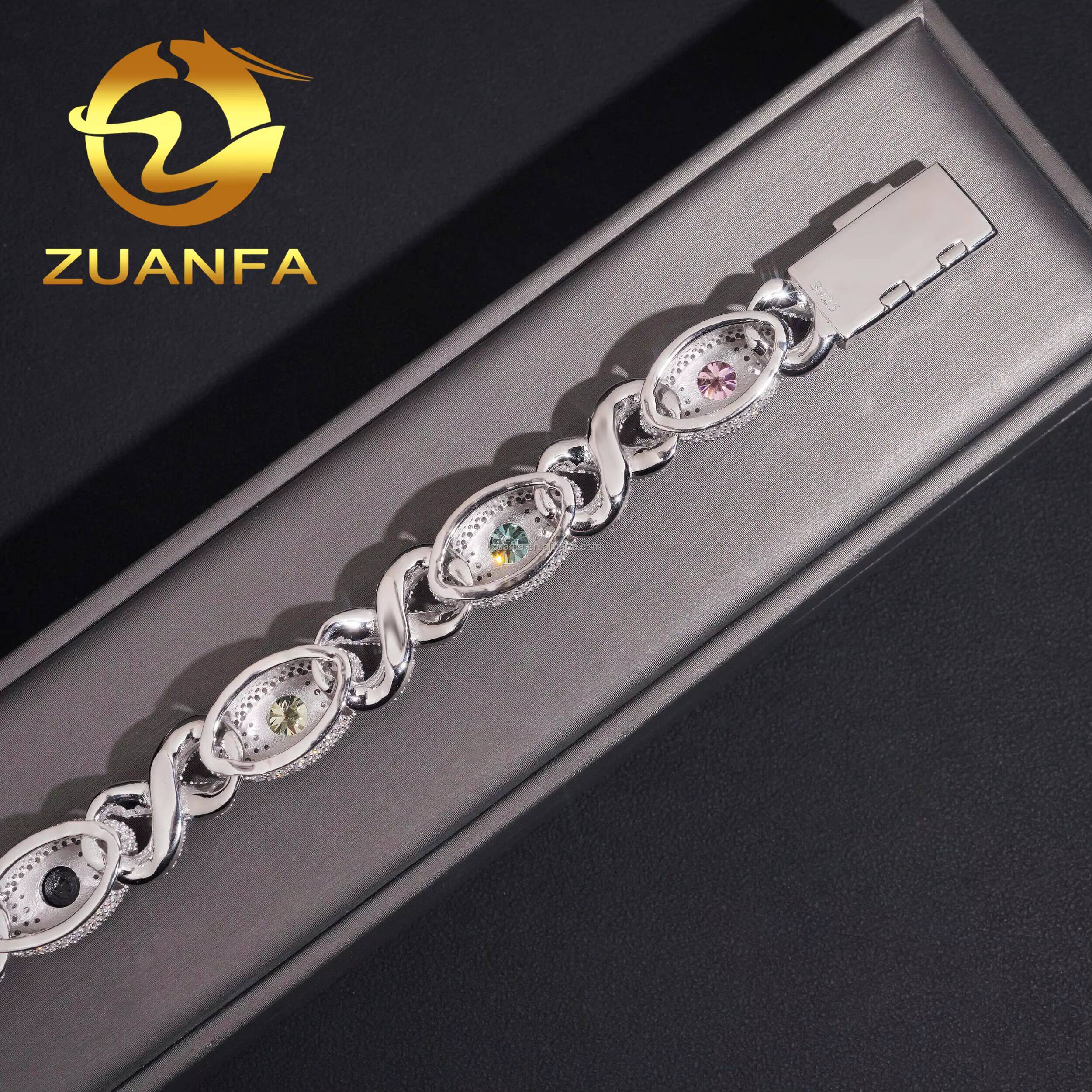 Unique Design Evil Eyes 13mm Rapper Jewelry GRA Certificate Iced Out S925 Rainbow Moissanite Diamond Infinity Cuban Bracelet
