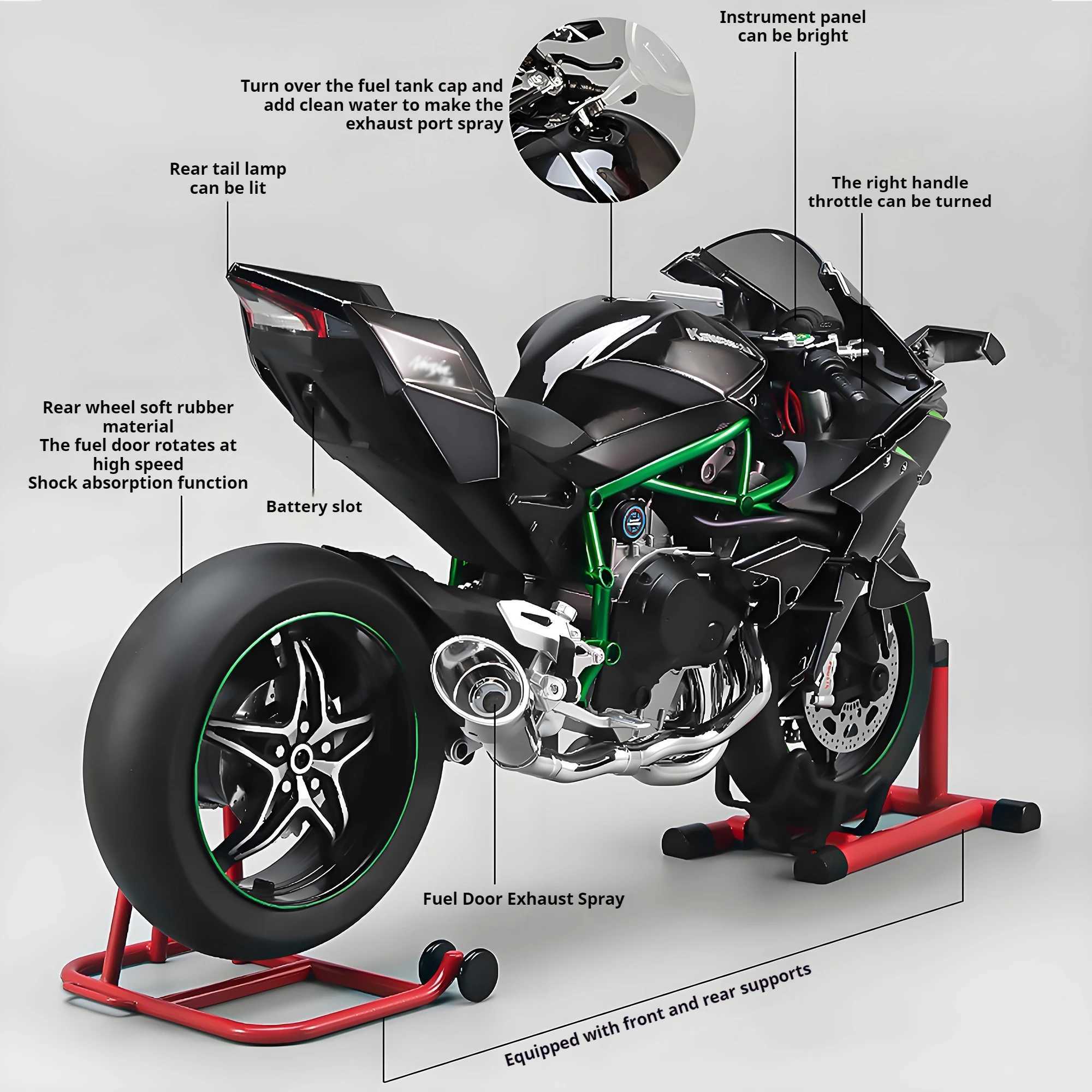 Spray 1/6 Kawasaki Ninja H2R Alloy Metal Diecast Motorcycle Model Car Holiday gift with motorcycle display box set J251129