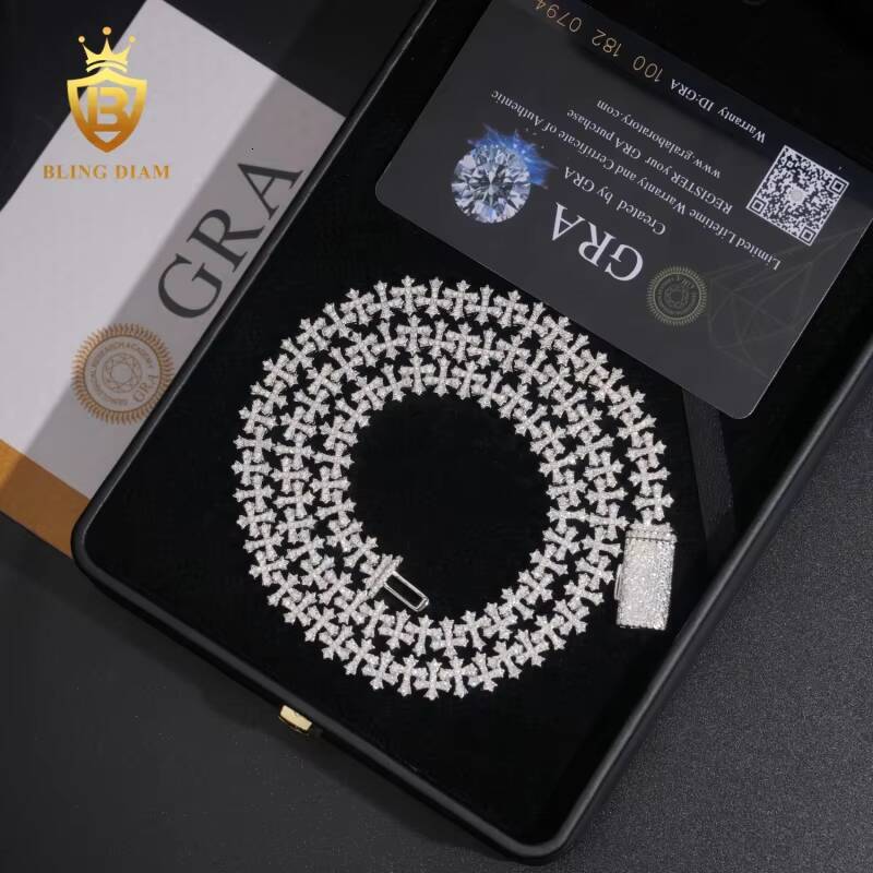 Fashion 85mm Cuban Moissanite Chain Pass Diamond Tester VVS Moissanite Cross Necklace 925 Sterling Silver Past Diamond Test GRA