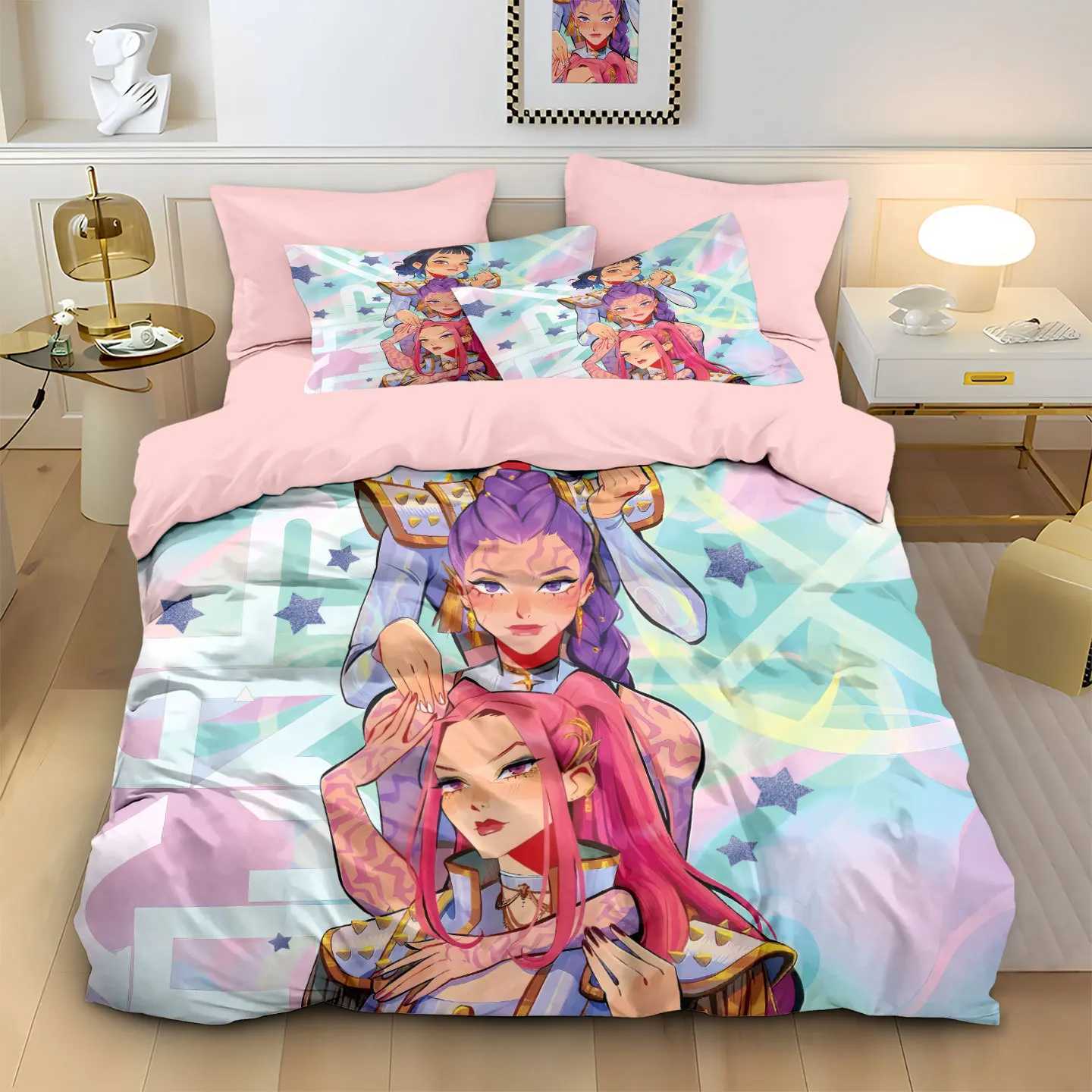 3pcs Kpop Demon Hunters Theme Duvet Cover Set EU Single Size Bedding Sets Quilt Cover Duvet Cover for Kids Adults k pop Huntrix W251128
