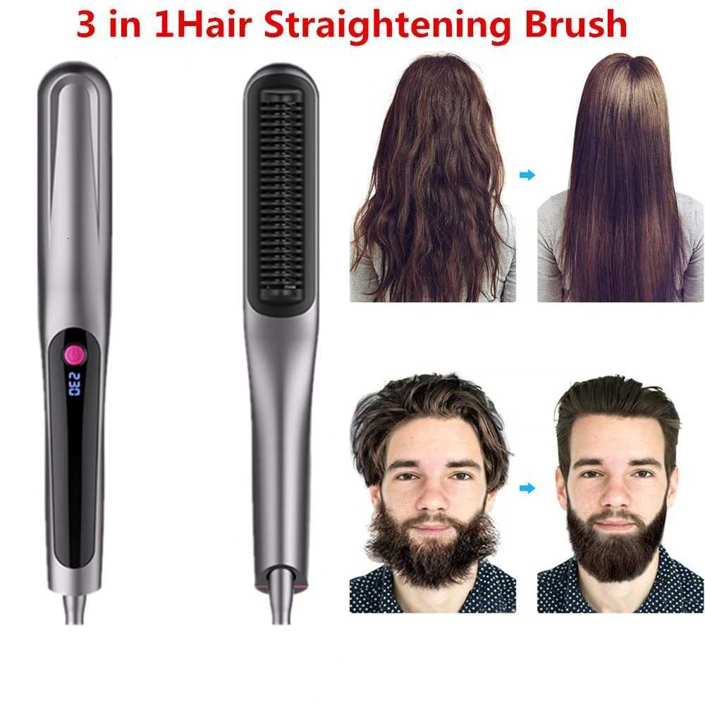 Mens Multifunctional Hair Straightening Brush Beard Styler Ceramic Hot Comb Brush for Beard Grooming And Hair Styling ToolT251129