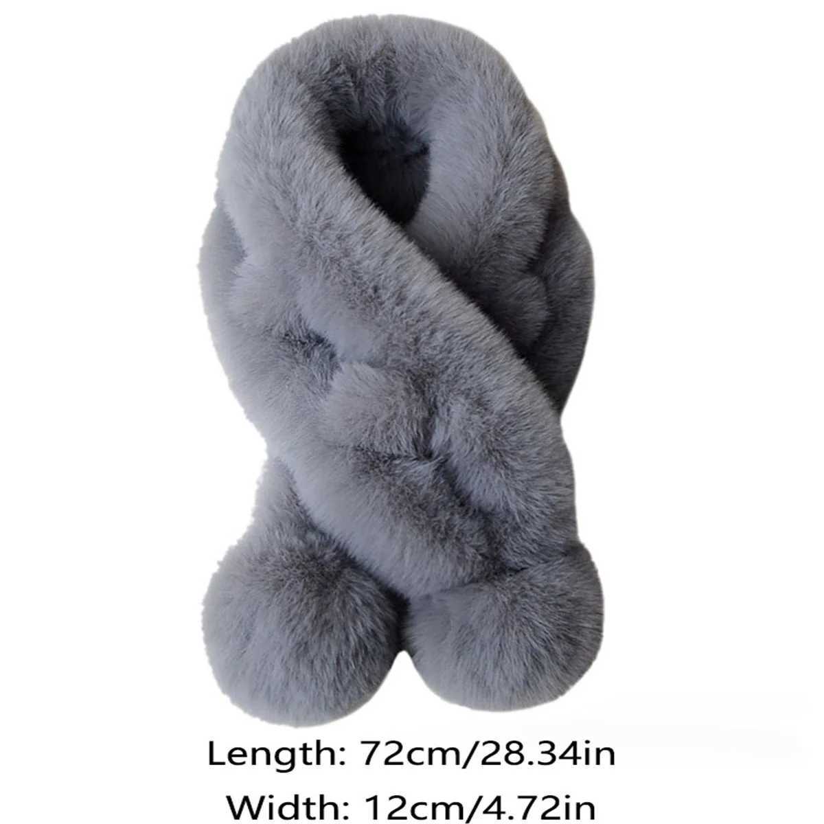 1pc Plush Cross Scarf Faux Rabbit Fur Thickened Plush Ball Thermal Scarf Thick Winter Women Neck Warmer Collar NeckerchiefJ251129