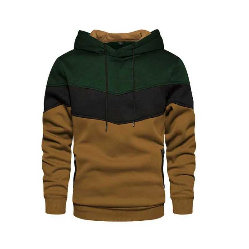 2025 New Mens Patchwork Hoodie Outdoor Casual Sportswear Street Fashion Mens Fleece Thermal Hooded Sweatshirt Fall Winter Coat M260312