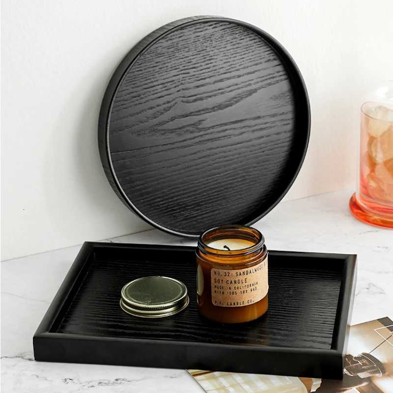 Black Wooden Tray Rectangular Solid Wood Flat Tray Restaurant Dessert Coffee Tray Household Tea Tray Trays Decorative Y251129