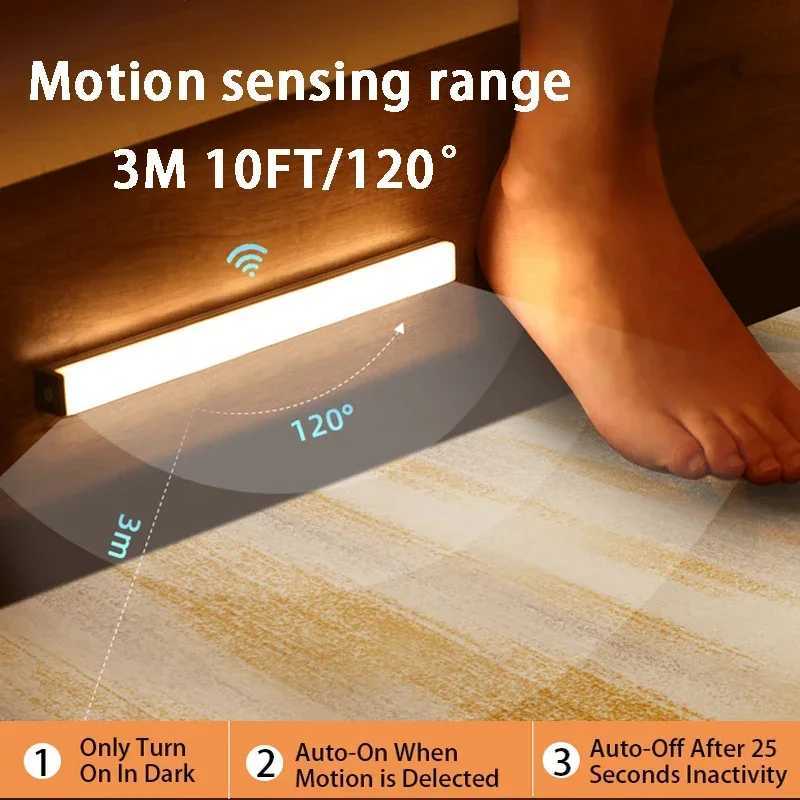 LED Motion Sensor Light Wireless LED Night Light Type-C Rechargeable Light Cabinet Wardrobe Lamp Staircase Backlight For Kitchen M251129