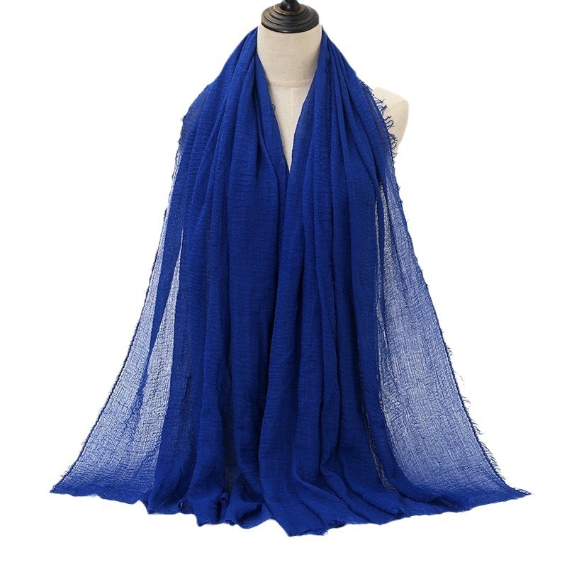 K566 New style pleated solid color cotton solid color scarf Cotton and linen feel fur edge large size ladies headscarf scarf wholesale