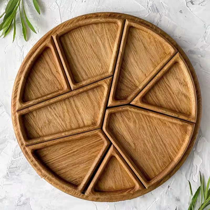 1PC 25cmx25cm Round Divided Wood Serving Tray Snack Dessert Platter Fruit Appetizer Plate For Candy Nuts Appetizers Y251129