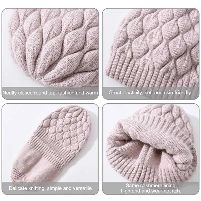Jxwatcher Women Winter Hat Real Fur Pompom Angora Knitted Wool Beanie Fashion Casual Outdoor Thick Ladies Warm Fur Ball Hats NewXJ251129