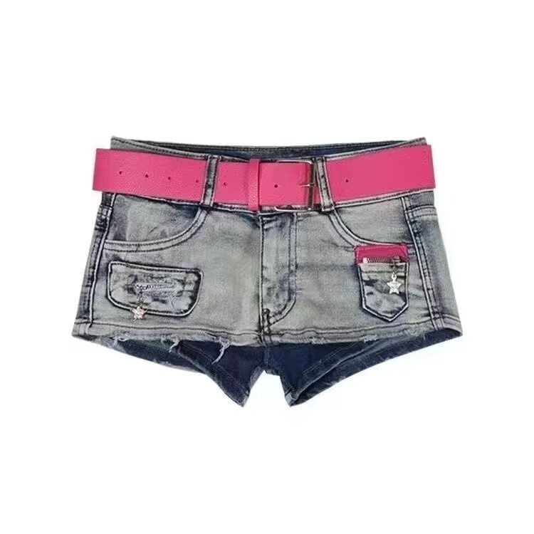 Skirts European and American y2k spicy girl ultra short skirt, women's summer hip lifting denim shorts, low waist sexy A-line hip hugging half bo
