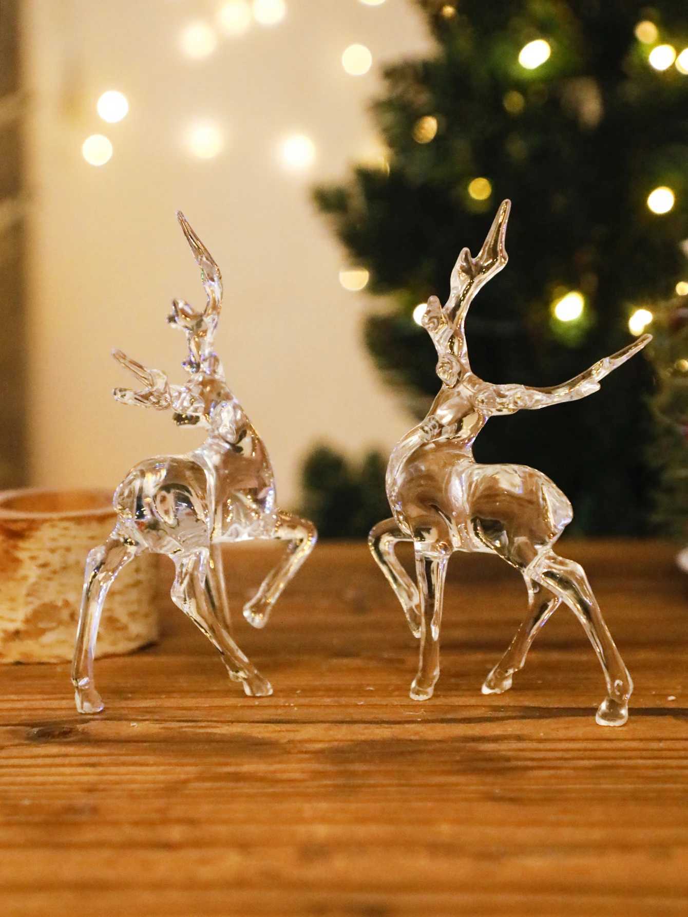 Christmas Crystal Reindeer Ornaments Transparent Acrylic Deer Figurines Festive Table Decor for Xmas Tree He Party Gifts H251129