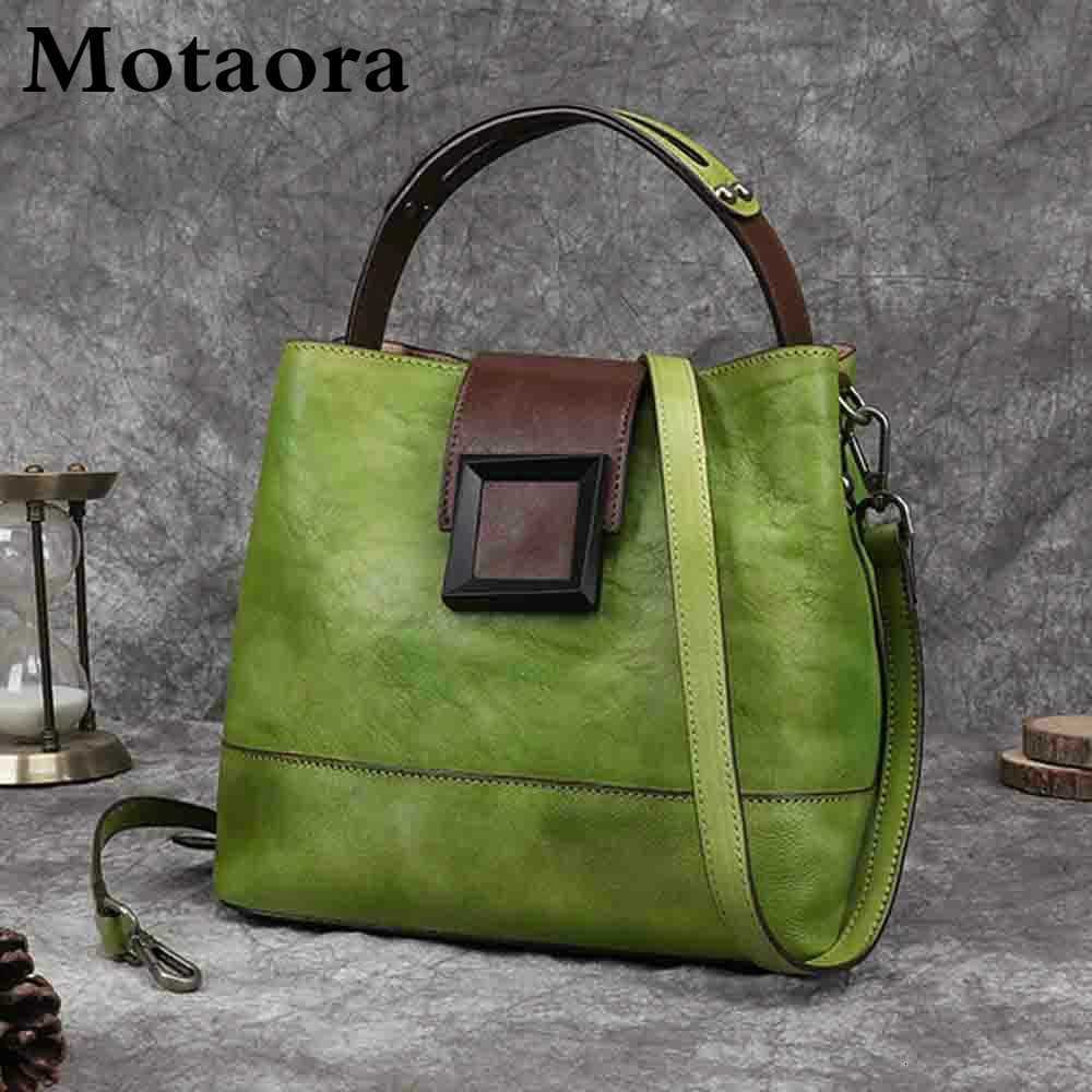 MOTAORA Womens Vintage Bucket Bag Genuine Top-Grain Leather Handmade Purse Luxury Designer Casual Office Travel Shoulder Bag K251128