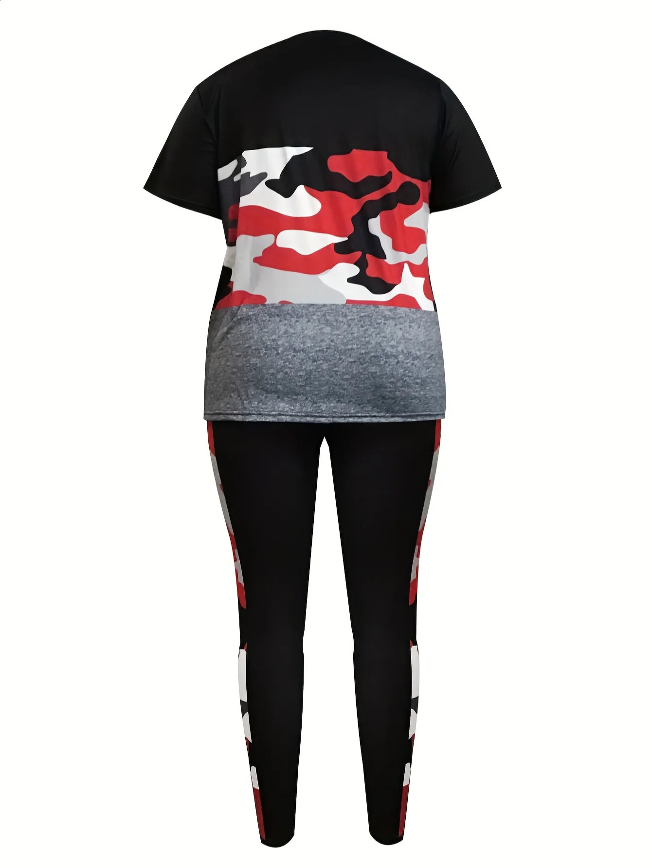 LW Plus Size Pants Set Camouflage Printed High Waist Pants Set Autumn Short Sleeve TopTight Pants Set Casual Sports Womens Wear 250427