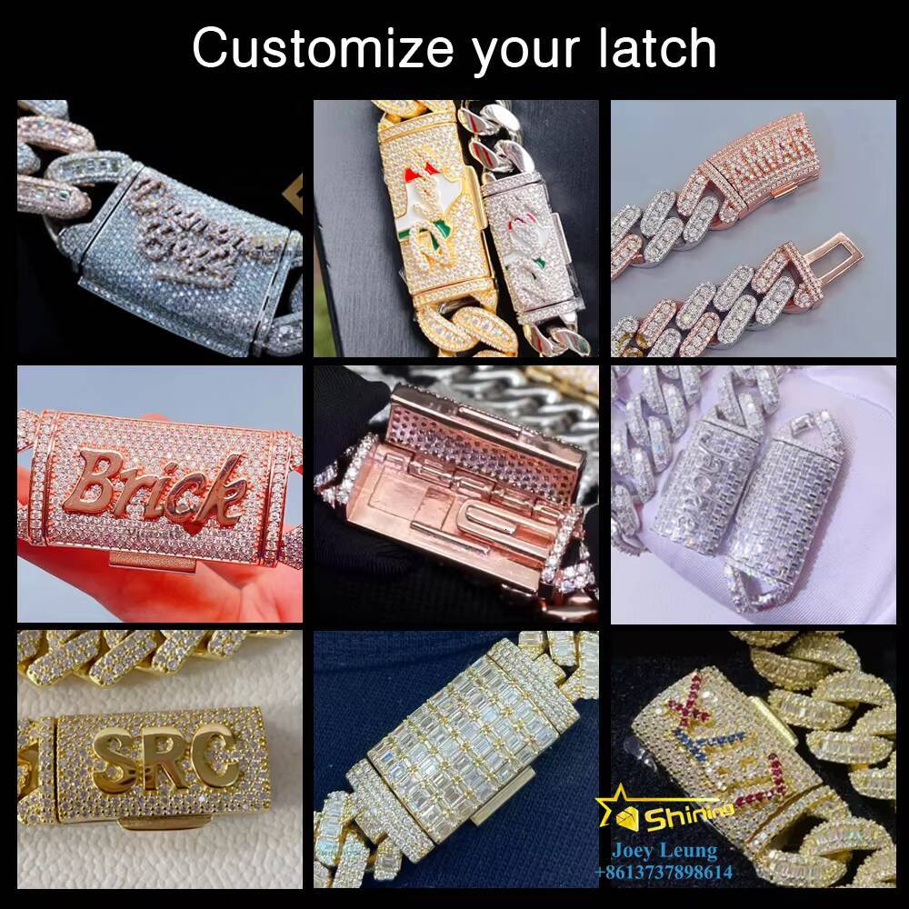 Rappers Jewelry Gold Plated 925 Silver 3 Rows 14MM 15MM 18MM 20MM Moissanite Diamond Iced Out Cuban Link Chain Hip Hop Necklace