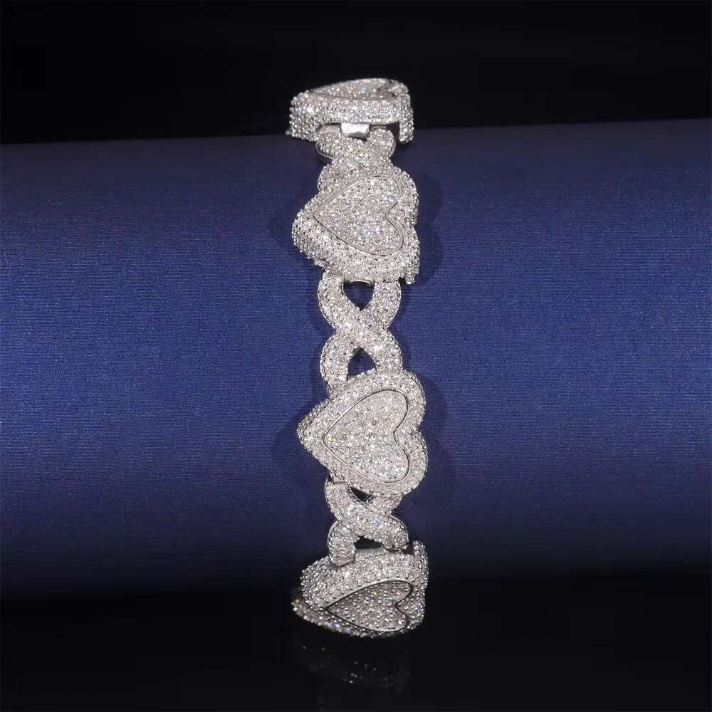 European American Hip-Hop Style 925 Silver Heart-Shaped Moissanite Bracelet Cross-Border Fashion Jewelry Unlimited Bracelet