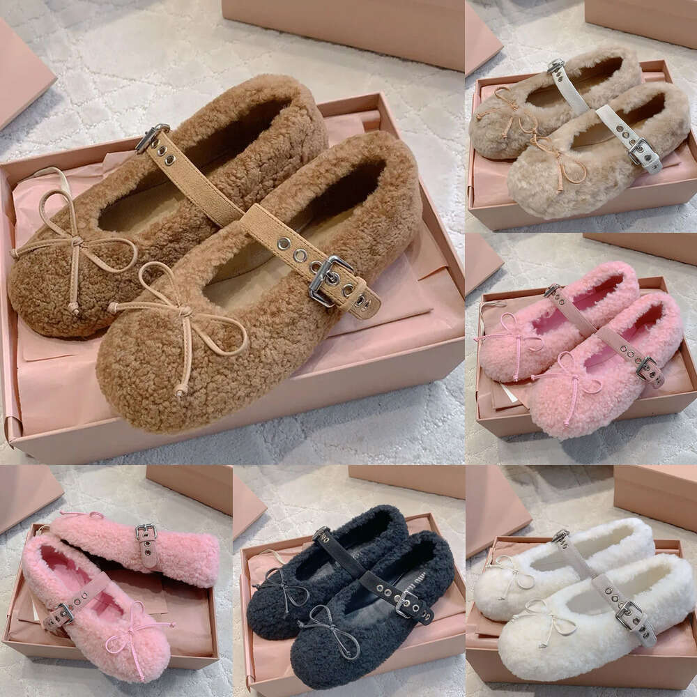 Luxury Shearling mary jane ballet flat Designer shoe woman Suede Loafers 2025 Ladies New Bean Shoes Womens Autumn Winter fluffy Furry warm Wool Loafer Shoe