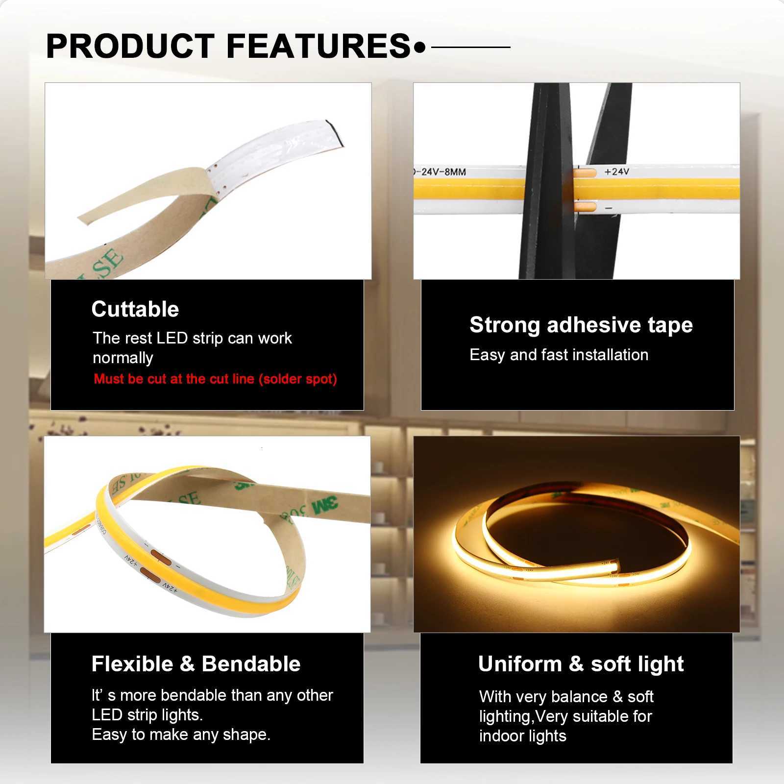 WiFi Tuya LED Cabinet Light Strip Kit Shelf Ribbon LED Light For Bookcase Collection Display Decor 480leds/m COB LED Strip Light M251129