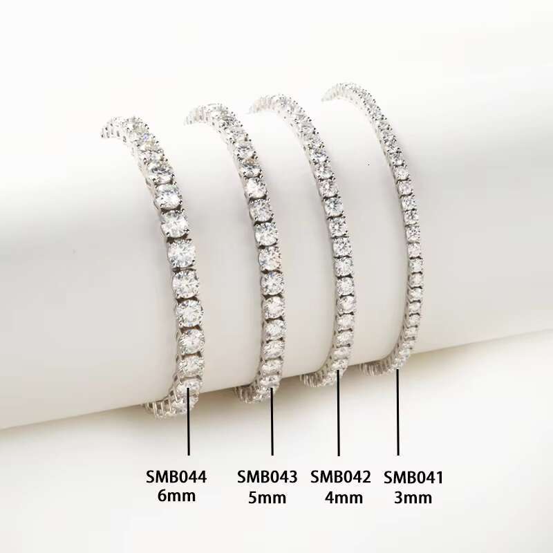 Starsgem S925 Silver Moissanite Tennis Bracelet 3mm 4mm 5mm Round Cut Moissanite 6.5in -7.5in Link Chain Tennis Bracelet