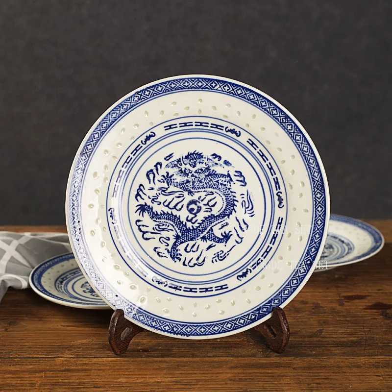 Luxury 1pc Old Style Ceramic Restaurant Plates Serving Plate He/Store Bone Plate Traditional Chinese Dragon Pattern Kitchen Utensils Y251129