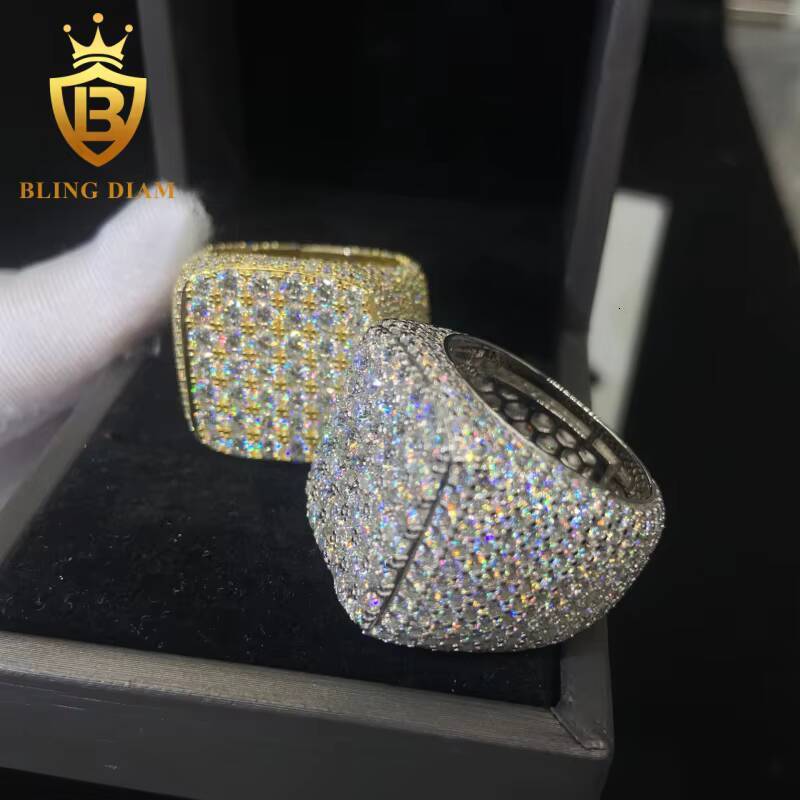 925 Sterling Silver Moissanite Ring Fine Jewelry Iced Out Moissanite HipHop Style Jewelry Ring Pass Diamond Test in Stock GRA