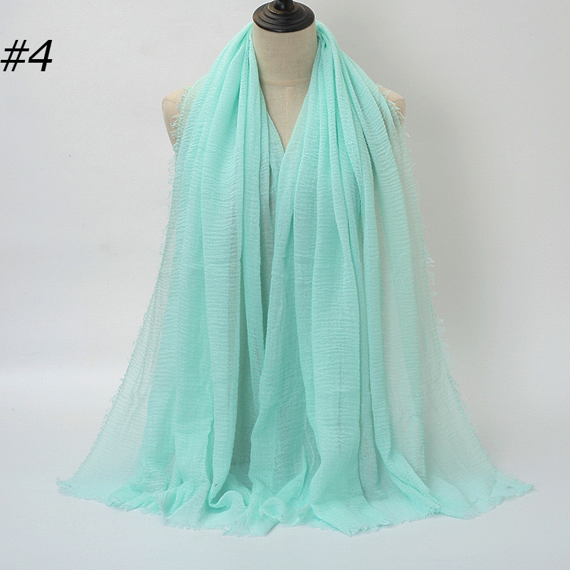 K566 New style pleated solid color cotton solid color scarf Cotton and linen feel fur edge large size ladies headscarf scarf wholesale