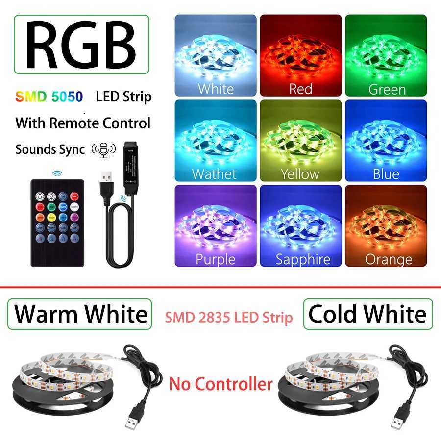 LED Strip Light 2835 5050 USB Bluetooth Flexible Lamp Tape 3key Sound Sensor RGB Ribbon 1M 2M 3M 4M DC5V Decoration TV BackLight M251129