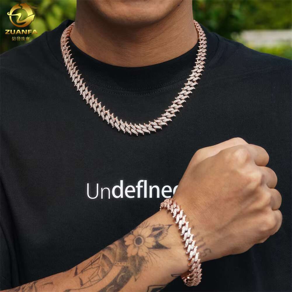Hip Hop Jewelry Chain 12MM Thorns Design Moissanite Diamond Vvs Iced Out Cuban Chain