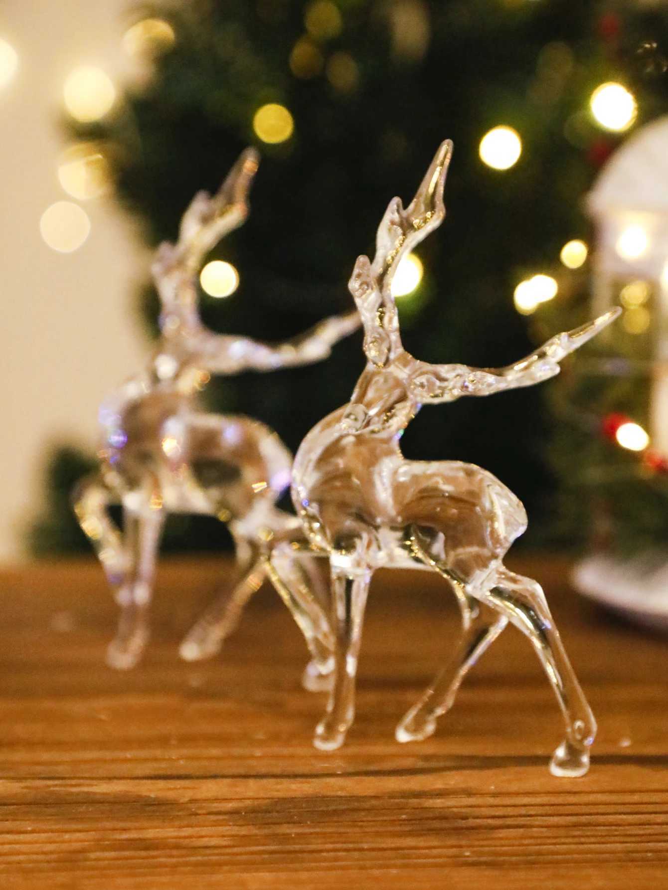 Christmas Crystal Reindeer Ornaments Transparent Acrylic Deer Figurines Festive Table Decor for Xmas Tree He Party Gifts H251129